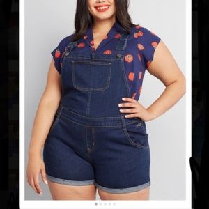 Modcloth dark wash shortalls